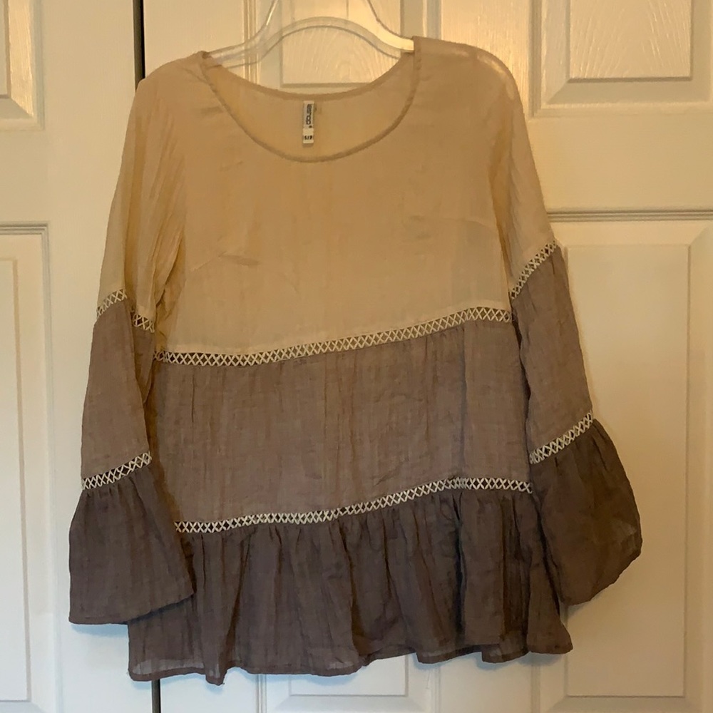 Neutrals Color Block Flowy Top